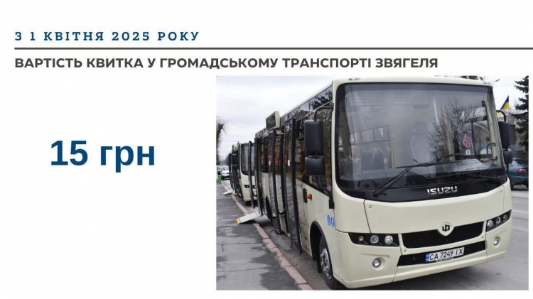 15 гривень — вартість квитка у громадському транспорті Звягеля
